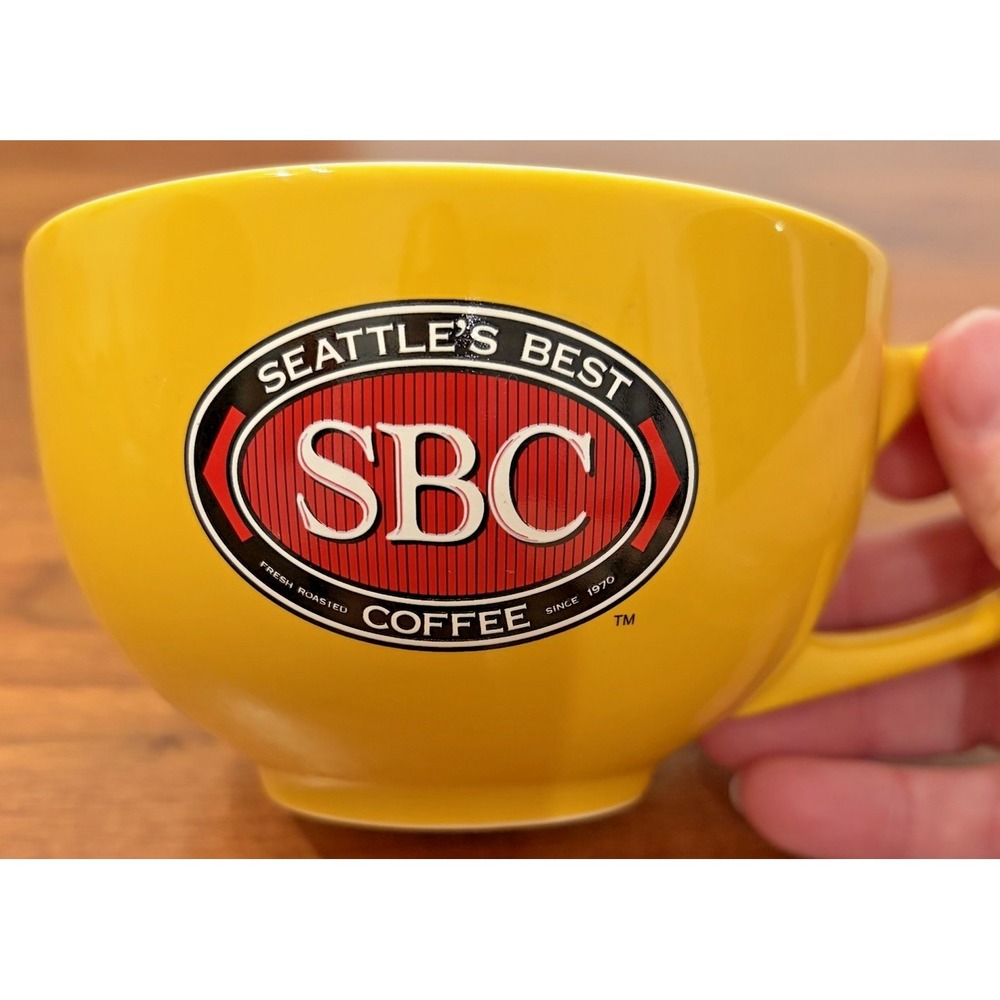 Seattle's Best Coffee SBC Logo Mug 2008 Yellow Ceramic 3x4.5 Coffee Tea Cup